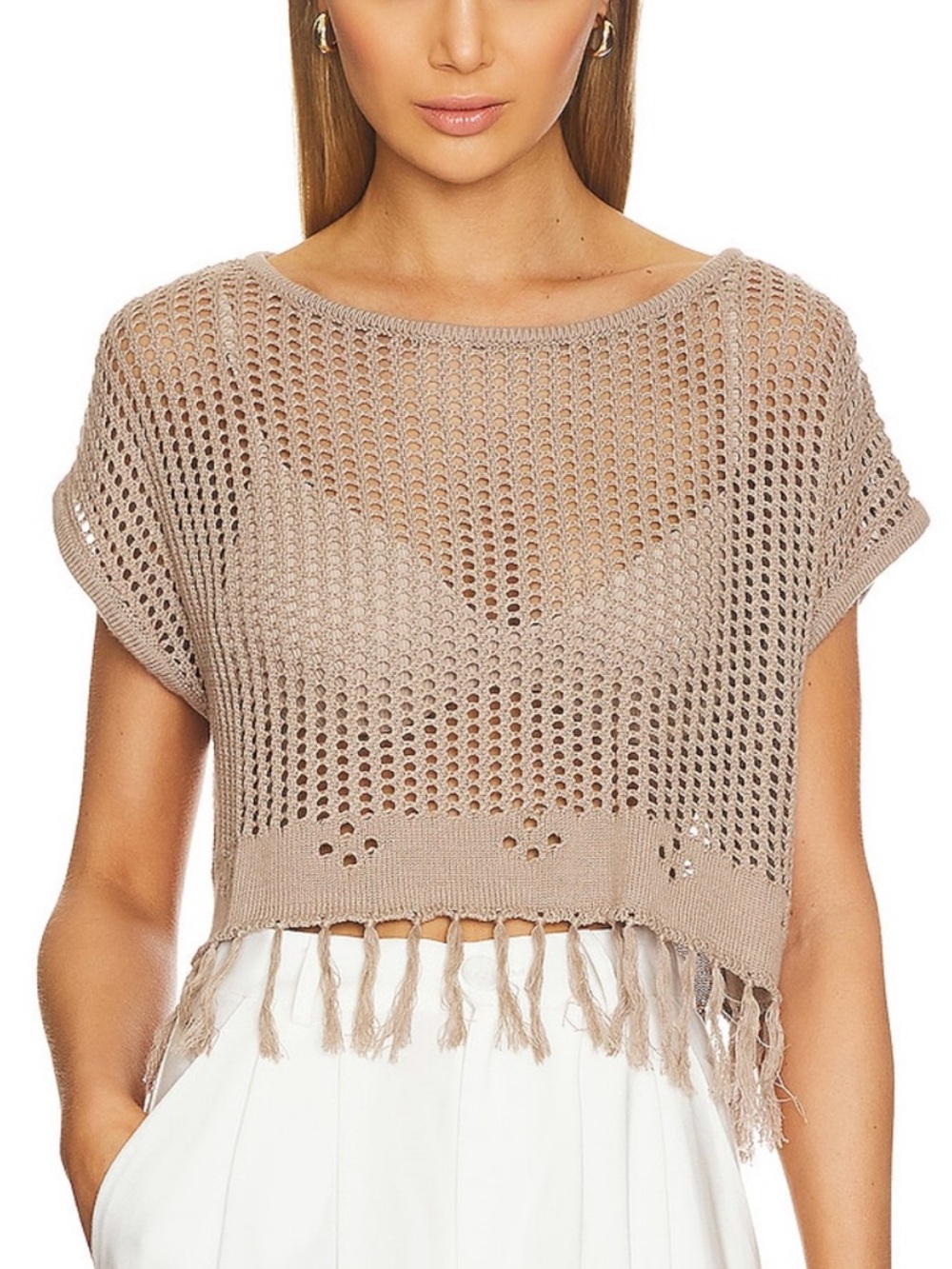 REVOLVE Crochet Top in Taupe
